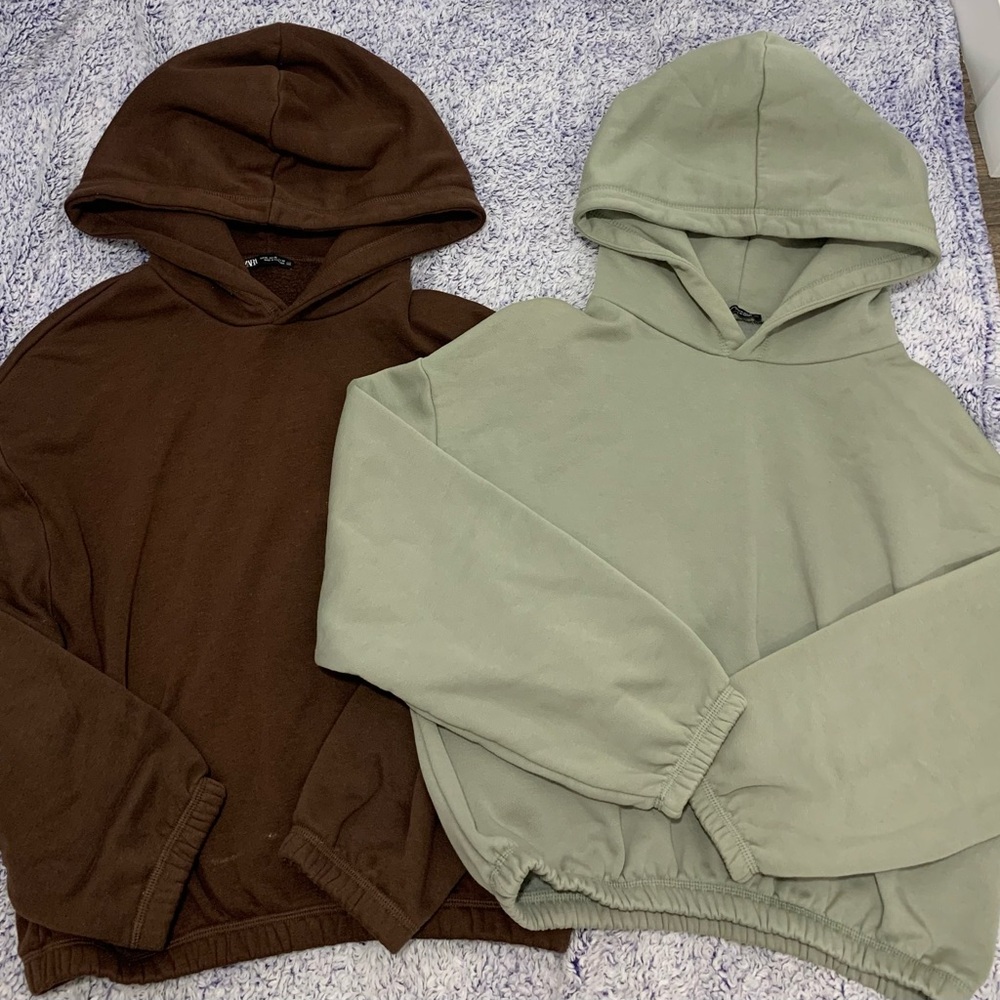 Zara brown and green cropped hoodies
